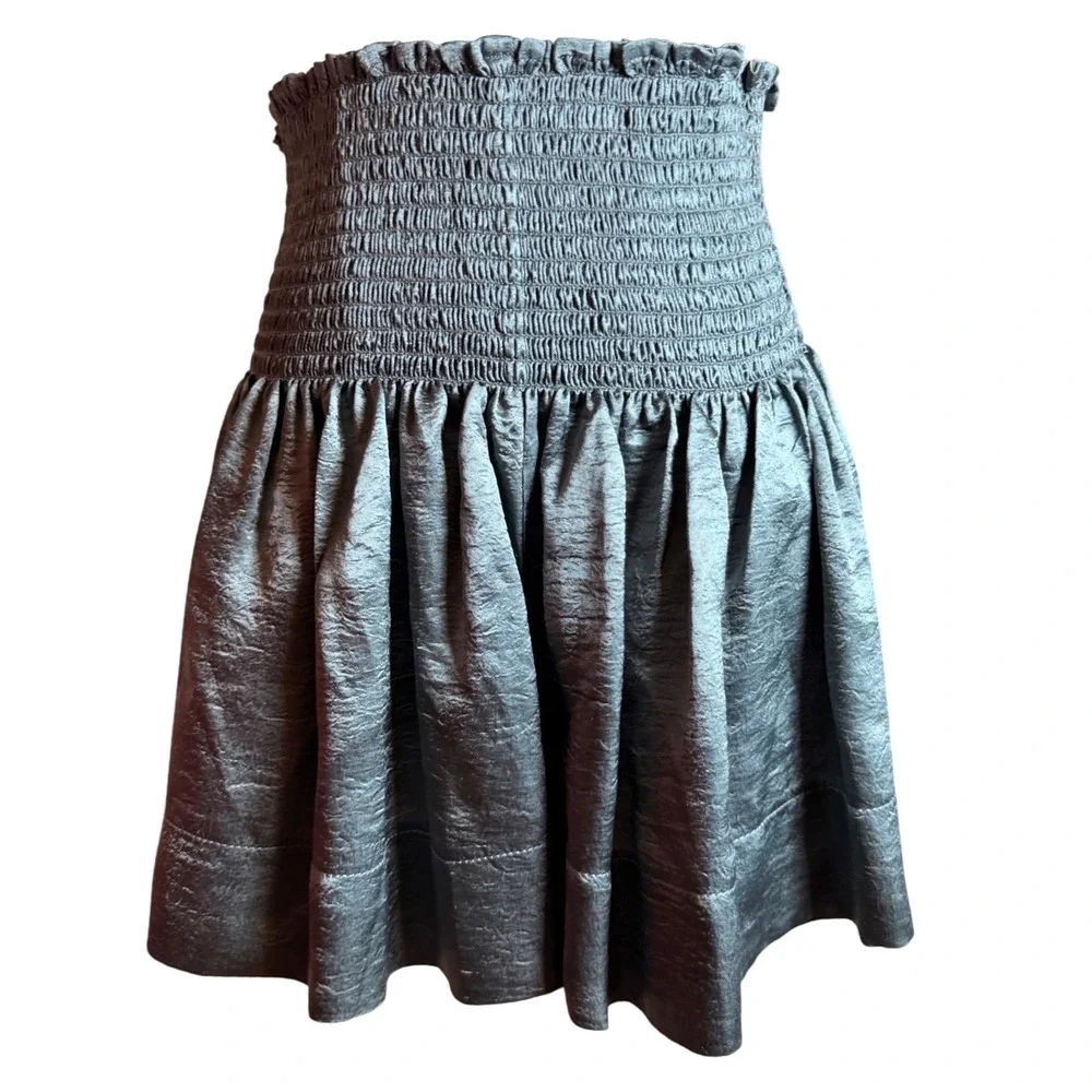KOCH‎ Erica Steel Gloss Metallic Smocked Mini Skort Size M Made in USA